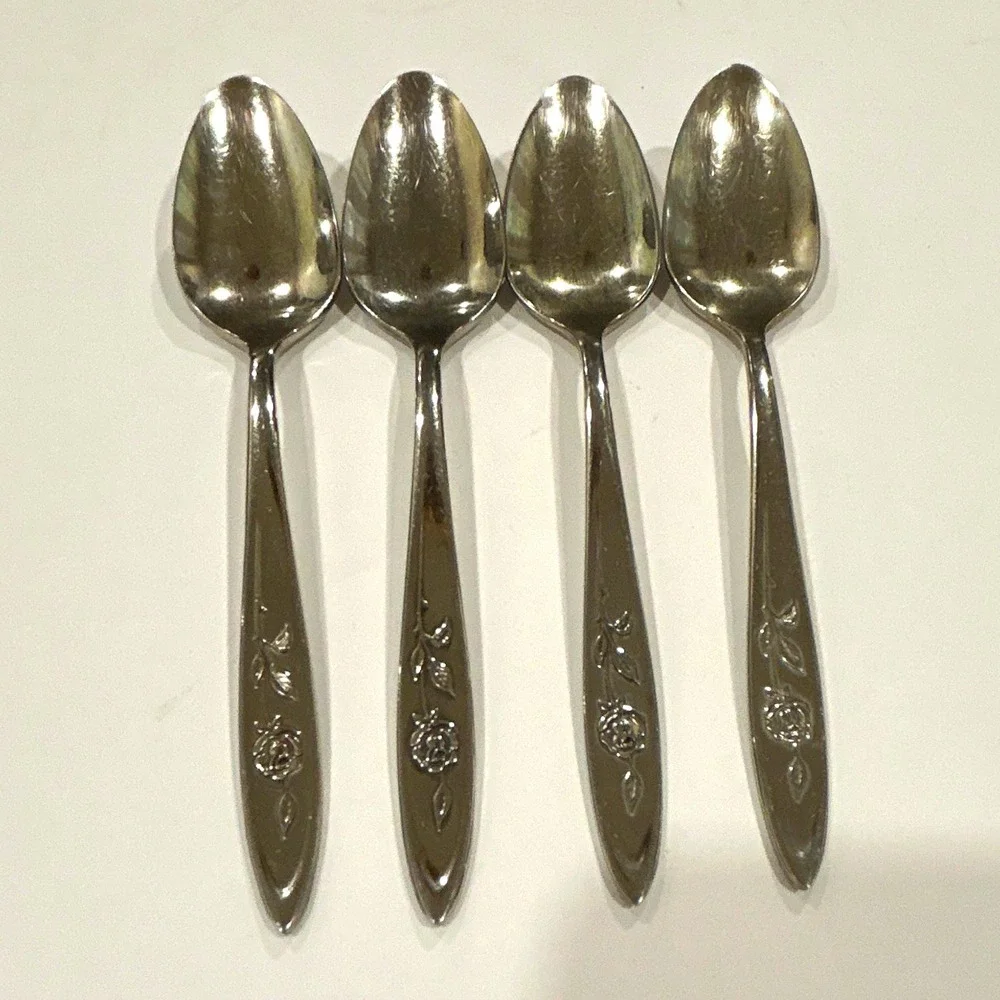 Set of 4 Oneida community Stainless Steel Silver Teaspoons My Rose Handle
